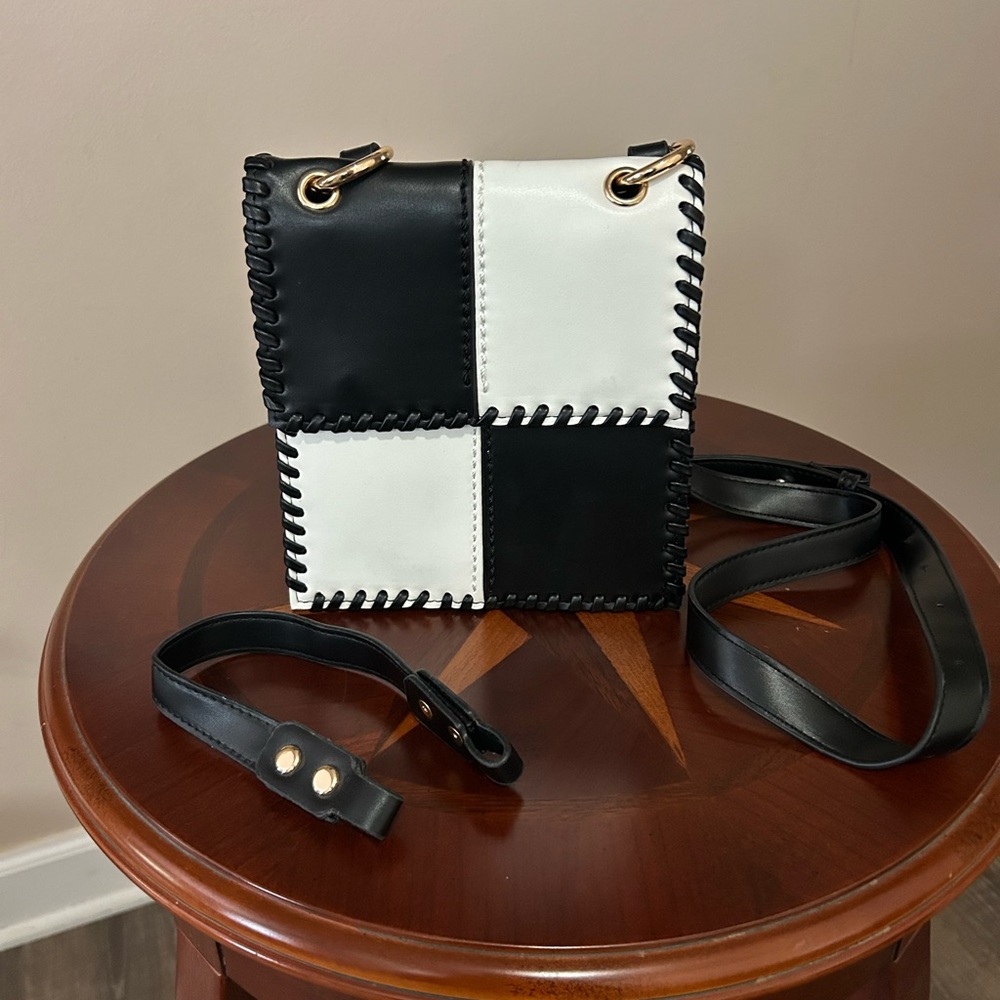 Anthropologie Black and White Patchwork Crossbody Bag